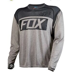 Fox Head Indicator Racing Jersey LS Shirt Mens L Gray Black Graphic Logo Vented